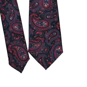 Vintage 60s Clinton Mosteller Wool Tie Navy Blue Red Paisley Hippie Design